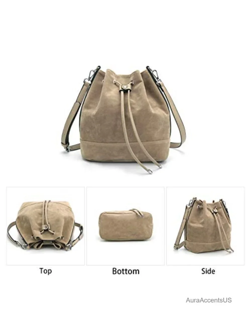 Medium Suede Bucket Bag Crossbody Shoulder Purse Women